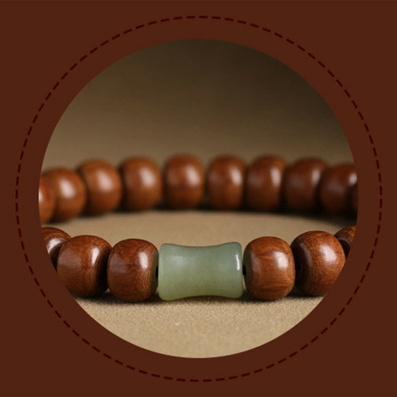 Buddha Stones Natural Abelia Biflora Wood Hetian Jade Bamboo Bead Warding Off Evil Spirits Bracelet - image 7