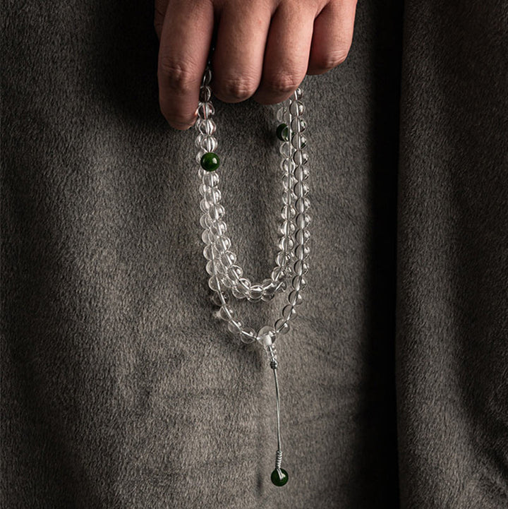 Buddha Stones 108 Beads White Crystal Jade Meditation Bracelet Mala - image 5