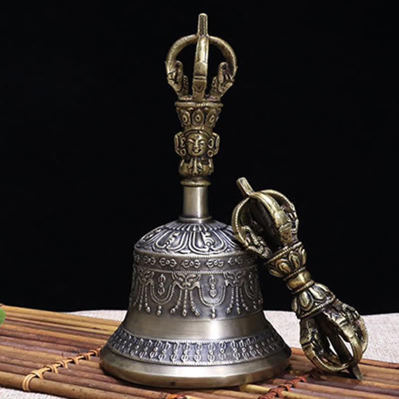Buddha Stones Tibetan Meditation Bell and Vajra Dorje Copper Enlightenment Decoration Set - Large - image 1