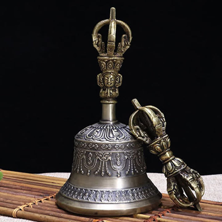 Buddha Stones Tibetan Meditation Bell and Vajra Dorje Copper Enlightenment Decoration Set - Large - image 1