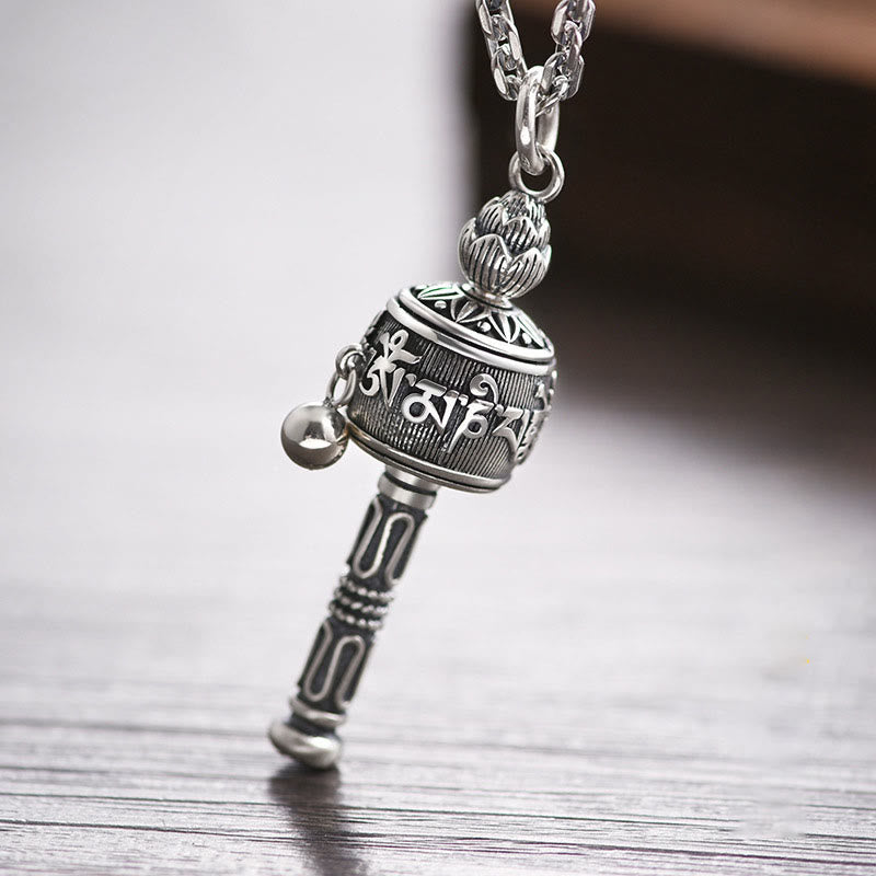 Buddha Stones Tibetan Om Mani Padme Hum Prayer Wheel Lotus Wisdom Rotatable Necklace Pendant - image 4