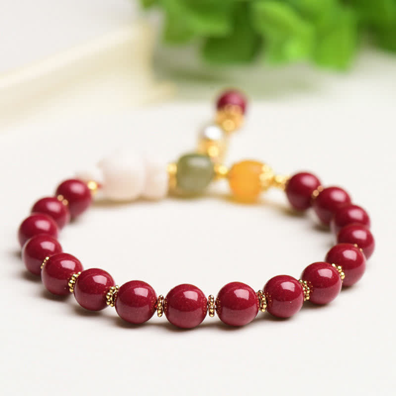 Buddha Stones Year of the Rabbit Cinnabar Hetian Jade Bunny Beaded Blessing Bracelet - image 7