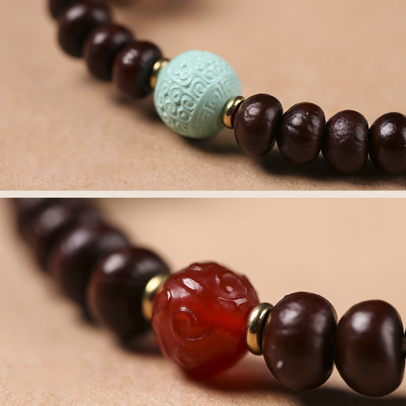 Buddha Stones Natural Tibet Purple Bodhi Seed Dzi Bead God of Wealth Wisdom Bracelet - image 9