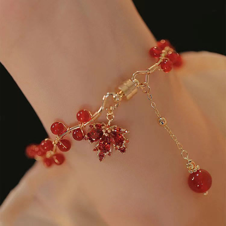 Buddha Stones Red Maple Leaf Luck Charm Bracelet - image 7
