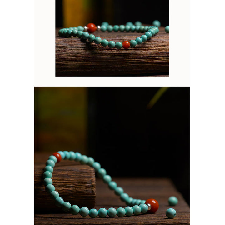Buddha Stones Turquoise Red Agate Bead Protection Bracelet - image 8