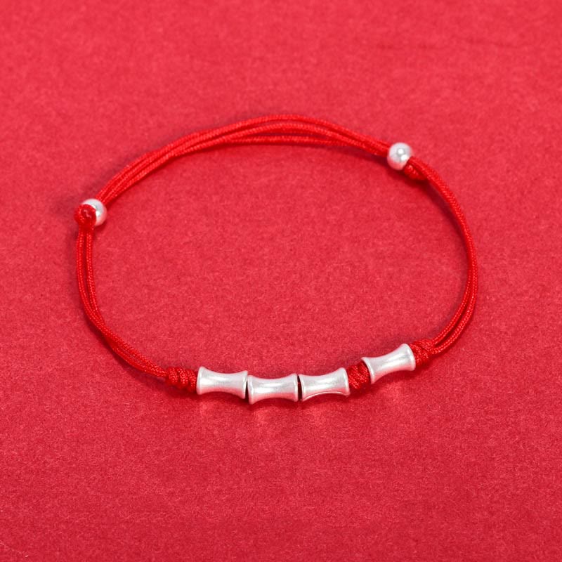 Buddha Stones 925 Sterling Silver Bamboo Design Protection Luck Braided Bracelet - Red Rope(Wrist Circumference 14-19cm) - Silver Bamboo - image 8
