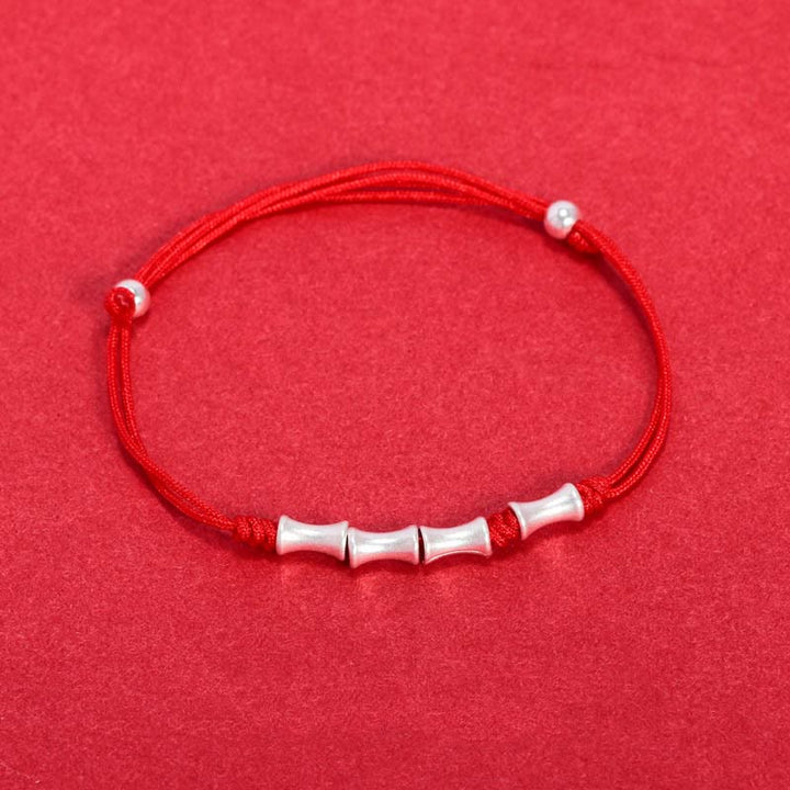 Buddha Stones 925 Sterling Silver Bamboo Design Protection Luck Braided Bracelet - Red Rope(Wrist Circumference 14-19cm) - Silver Bamboo - image 8