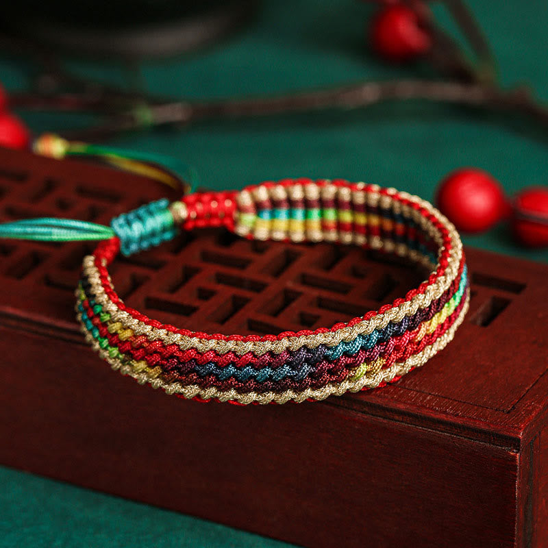 Buddha Stones Tibet Handmade Rainbow Multicolored Protection Braided String Bracelet - image 1