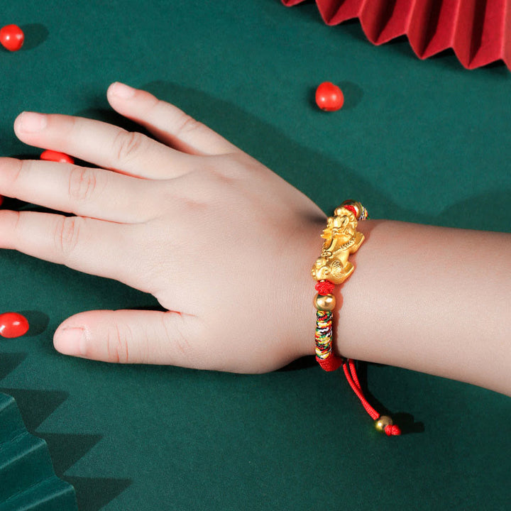 Buddha Stones 999 Sterling Silver PiXiu Wealth King Kong Knot String Braided Kids Child Bracelet - image 2