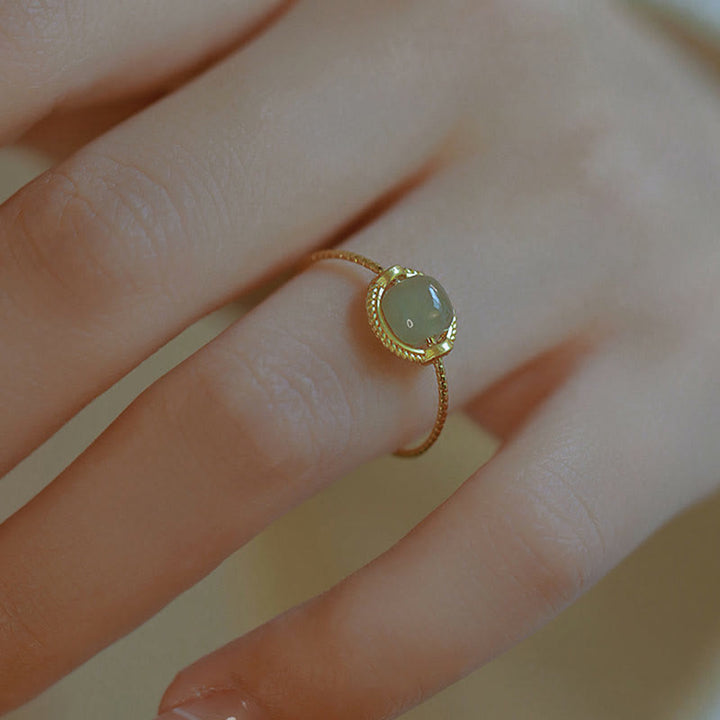 Buddha Stones 14K Gold Plated Round Jade Luck Prosperity Adjustable Ring - image 2