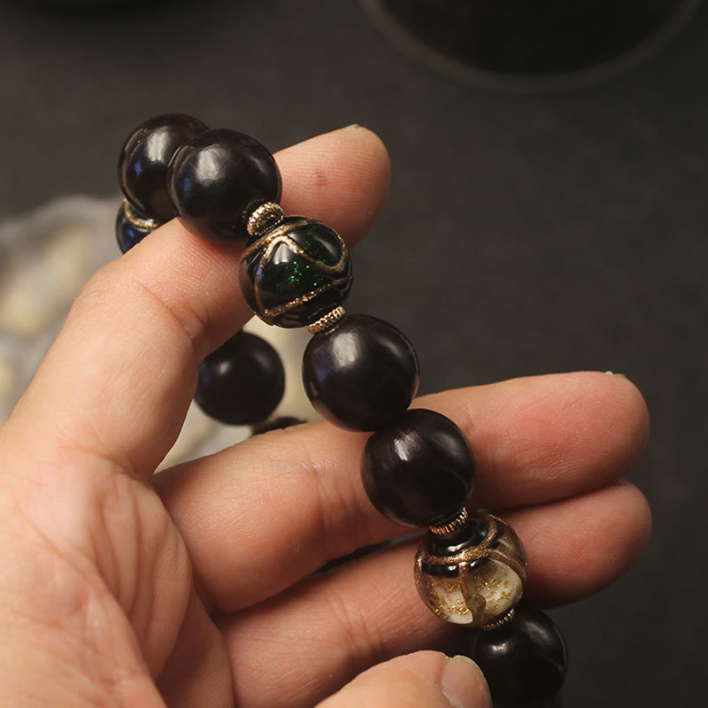 Buddha Stones Western Soapberry Incense Ash Liuli Glass Bead Wealth Bracelet - image 4