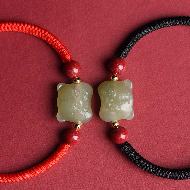 Buddha Stones Jade Cinnabar Lucky Tiger String Bracelet - image 8