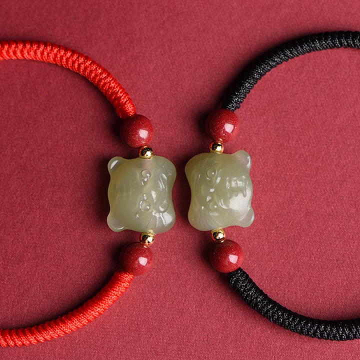 Buddha Stones Jade Cinnabar Lucky Tiger String Bracelet - image 8