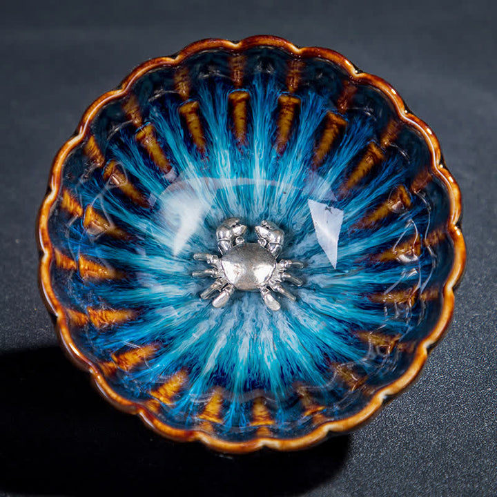Buddha Stones Lotus Goldfish Auspicious Dragon Phoenix Ceramic Teacup Inlaid Tea Cups 130ml - Crab - image 15