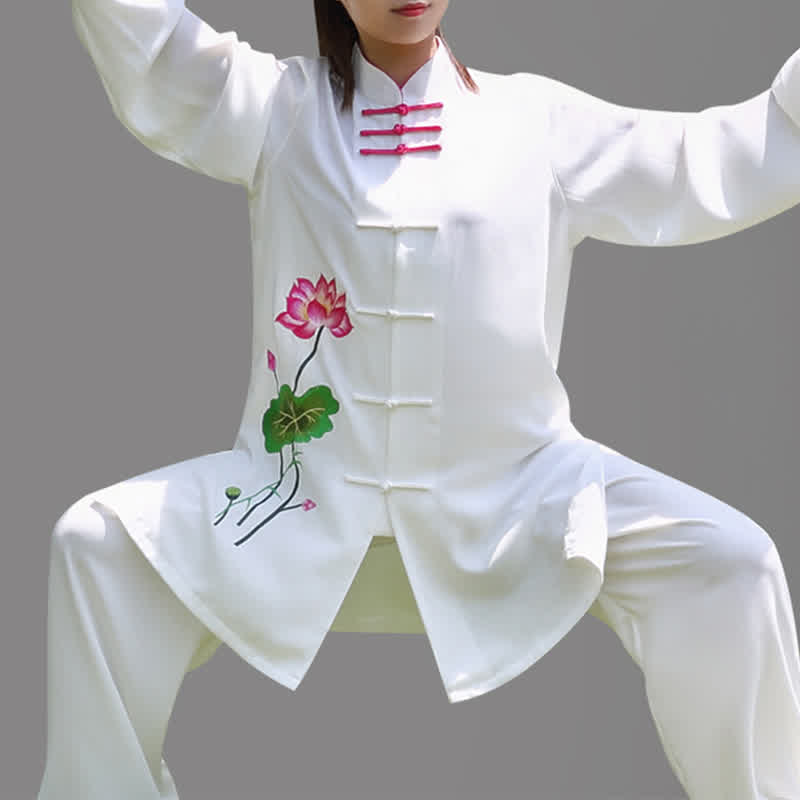 Buddha Stones Lotus Flower Leaf Pattern Tai Chi Meditation Prayer Spiritual Zen Practice Clothing Women's Set - image 4
