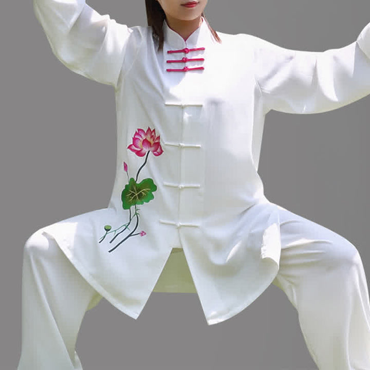 Buddha Stones Lotus Flower Leaf Pattern Tai Chi Meditation Prayer Spiritual Zen Practice Clothing Women's Set - image 4