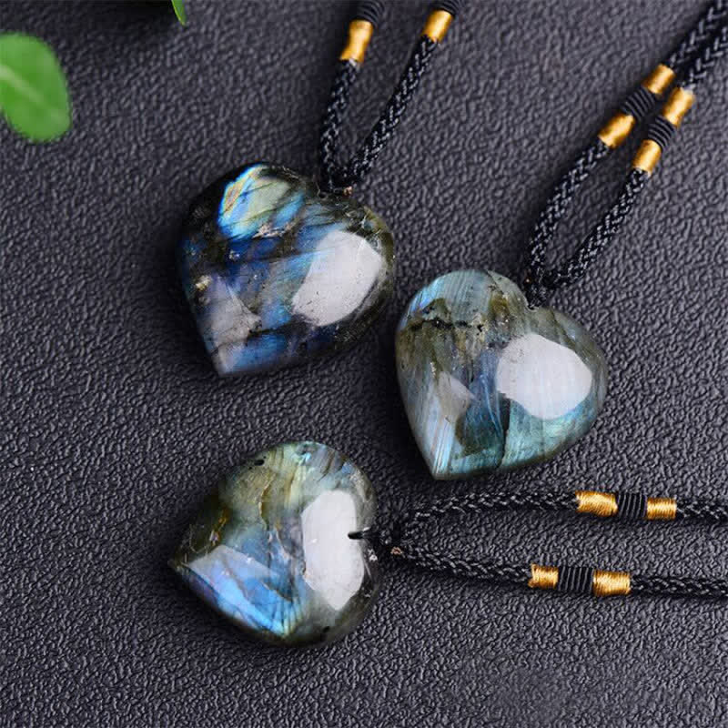 Buddha Stones Labradorite Love Heart Support Necklace Pendant - Labradorite - image 1