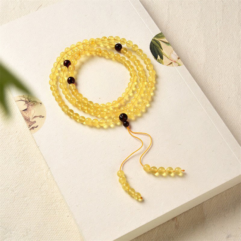 Buddha Stones 108 Mala Beads Natural Amber Clear Anxiety Bracelet - 5mm*108 Amber - image 0