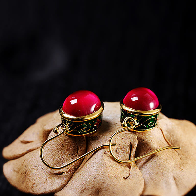 Buddha Stones Round Red Corundum Confidence Hook Drop Dangle Earrings - image 6