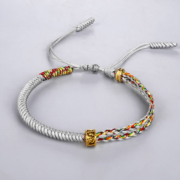 Buddha Stones Om Mani Padme Hum Protection Luck String Bracelet - Gray(Bracelet Size 16+12cm) - image 5