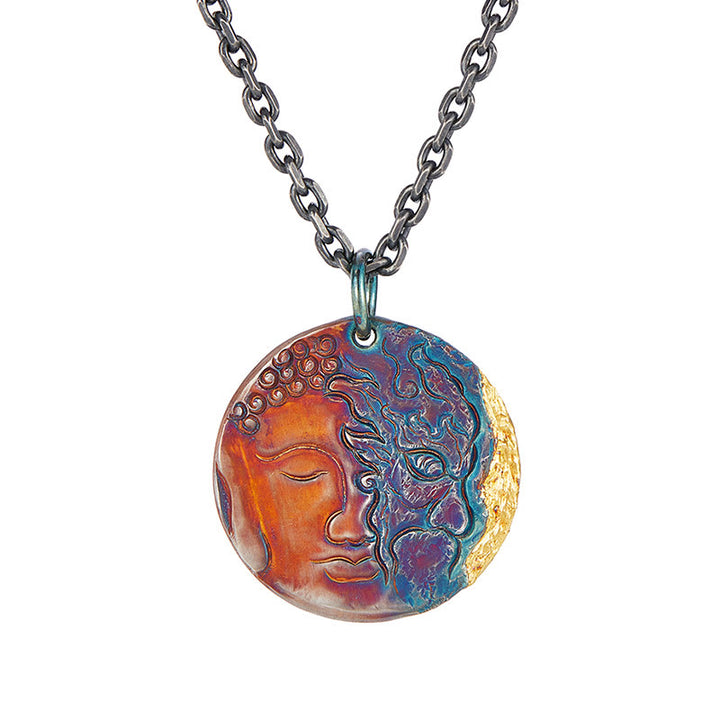 Buddha Stones 999 Sterling Silver 24K Gold Half Demon Half Buddha Compassion Necklace Pendant - image 3