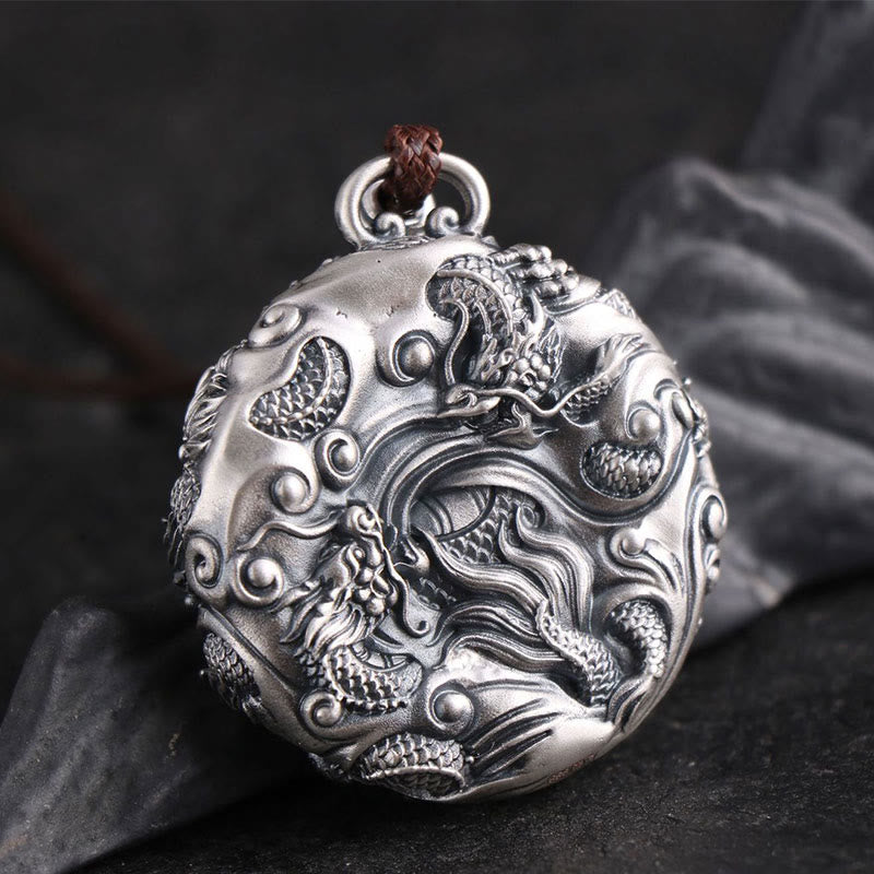 Buddha Stones 999 Sterling Silver Nine Dragons Playing With A Pearl Luck Protection Necklace Pendant - image 4