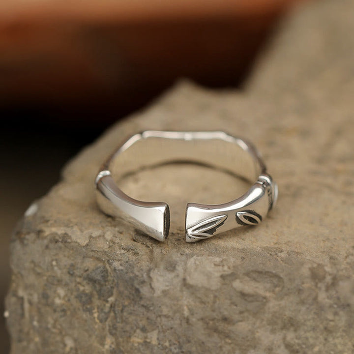 Buddha Stones Simple Bamboo Design Copper Luck Wealth Adjustable Ring - image 3