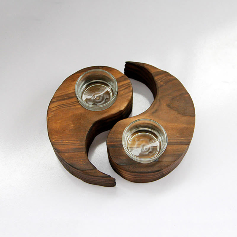 Buddha Stones Yin Yang Wood Candle Holder Meditation Rituals Use Items - image 3