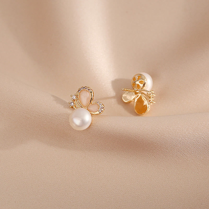 Buddha Stones 18K Gold Pearl Butterfly Love Freedom Stud Earrings - image 9