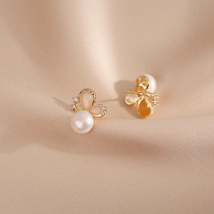 Buddha Stones 18K Gold Pearl Butterfly Love Freedom Stud Earrings - image 9
