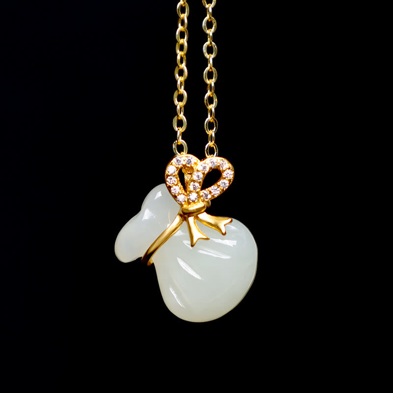 Buddha Stones Natural Hetian White Jade Luck Money Bag Necklace Pendant - image 7