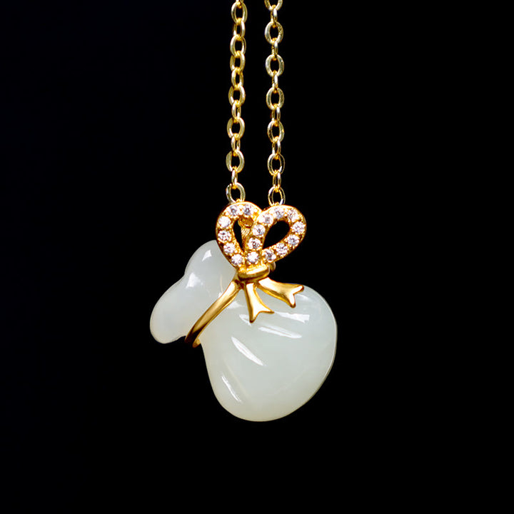 Buddha Stones Natural Hetian White Jade Luck Money Bag Necklace Pendant - image 7