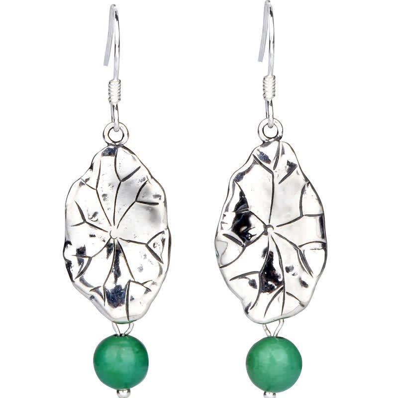 Buddha Stones 925 Sterling Silver Turquoise Lotus Leaf Protection Drop Dangle Earrings - image 10
