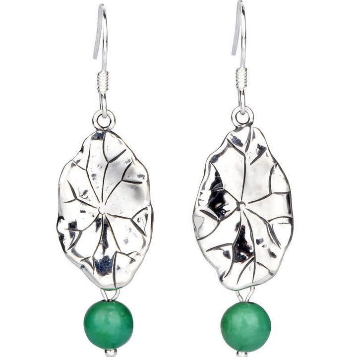 Buddha Stones 925 Sterling Silver Turquoise Lotus Leaf Protection Drop Dangle Earrings - image 10