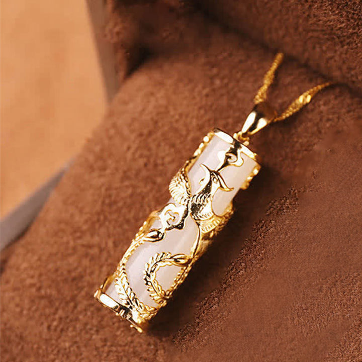 Buddha Stones Jade Dragon Phoenix Copper Blessing Harmony Necklace Pendant - Phoenix - image 3