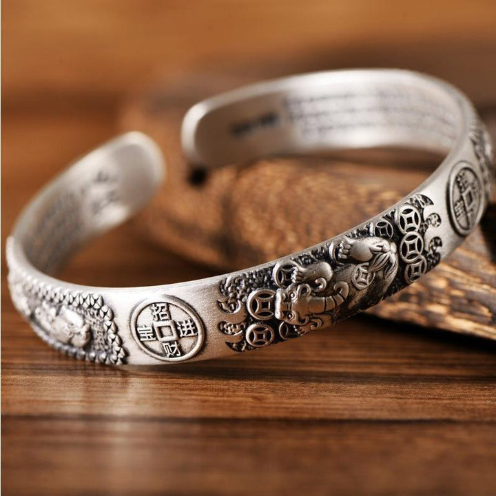Buddha Stones Tibetan PiXiu Heart Sutra Coin White Copper Wealth Bracelet Adjustable Bangle - image 2