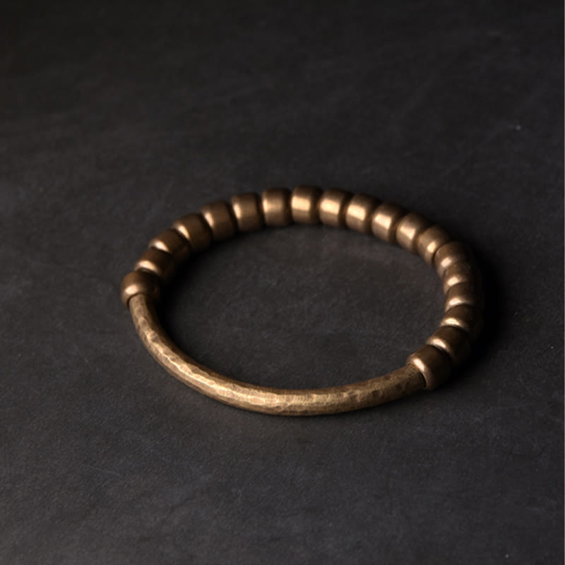 Buddha Stones Simple Design Copper Brass Bead Luck Wealth Bracelet - 17-17.5cm - Big Copper Beads - image 8