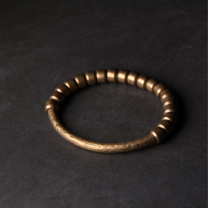 Buddha Stones Simple Design Copper Brass Bead Luck Wealth Bracelet - 17-17.5cm - Big Copper Beads - image 8