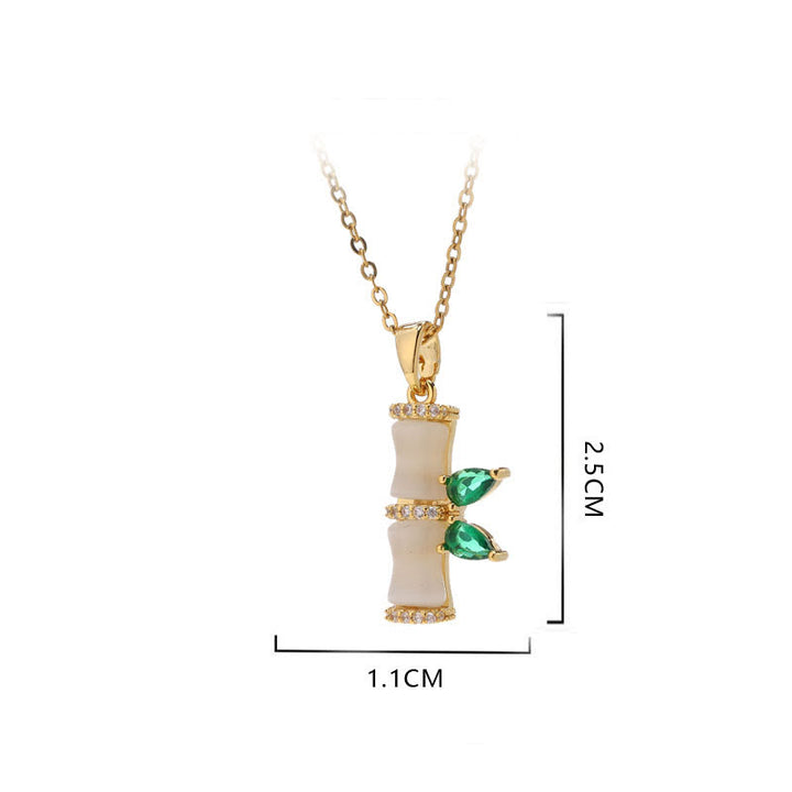 Buddha Stones 18K Gold Plated Chalcedony Bamboo Rhinestones Harmony Necklace Pendant - image 5