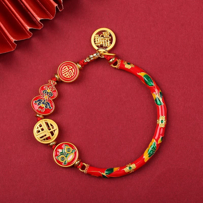 Buddha Stones Tibetan Gourd Fortune Happiness Lion Wealth Luck Bracelet - Red - image 6