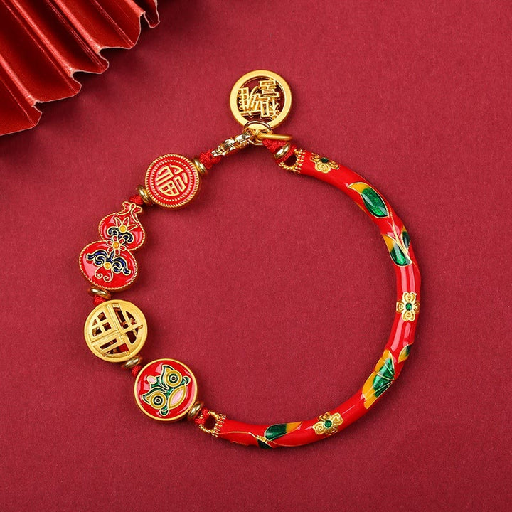 Buddha Stones Tibetan Gourd Fortune Happiness Lion Wealth Luck Bracelet - Red - image 6