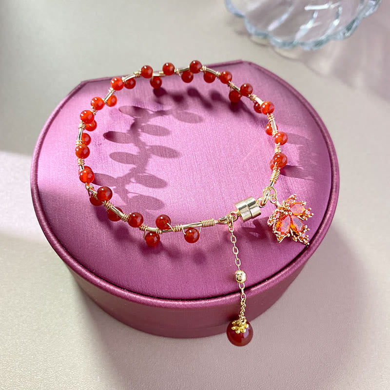 Buddha Stones Red Maple Leaf Luck Charm Bracelet - image 5
