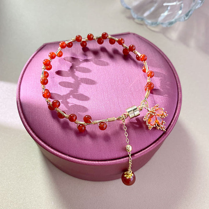 Buddha Stones Red Maple Leaf Luck Charm Bracelet - image 5