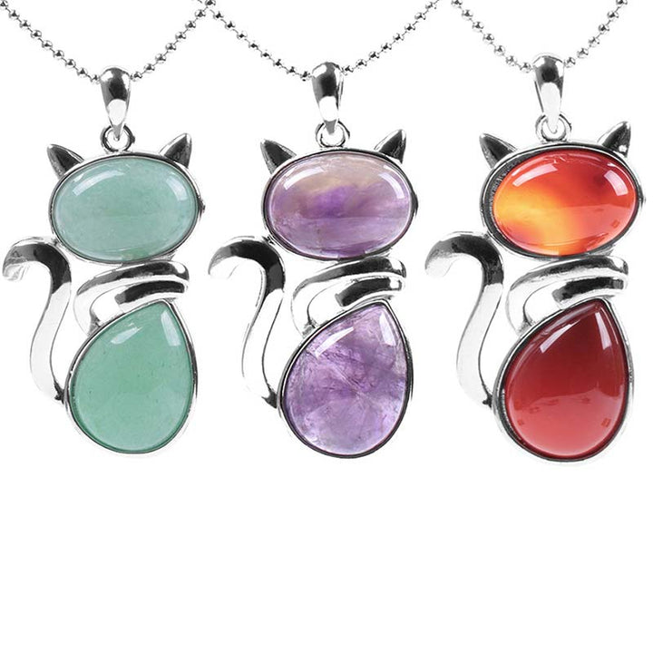 Buddha Stones Cat Pattern Natural Crystal Protection Necklace Pendant - image 0