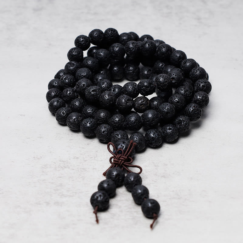 Buddha Stones 108 Natural Lava Rock Beads Prayer Mala Bracelet Necklace - image 1