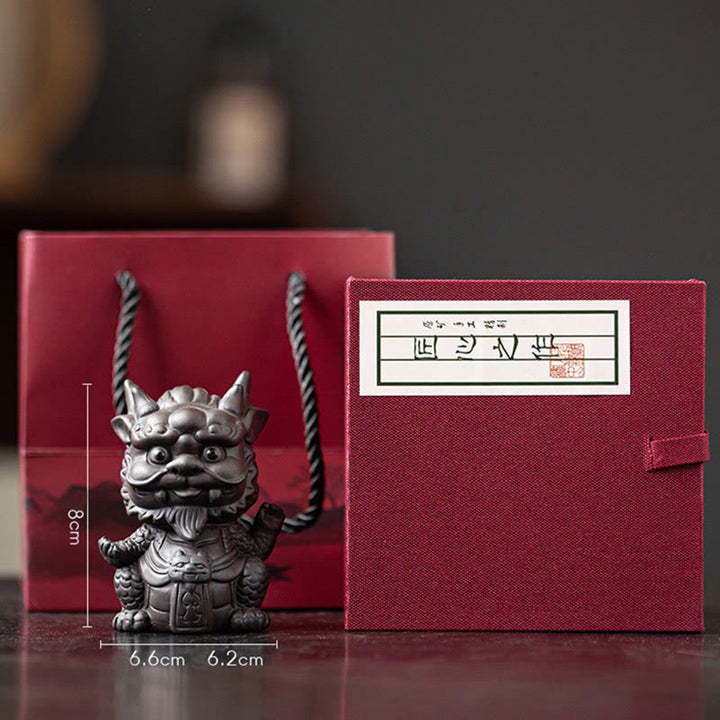 Buddha Stones Luck Dragon Wealth Tea Pet Purple Clay Figurine Decoration - Little Dragon King-Black(Gift Box) - image 22