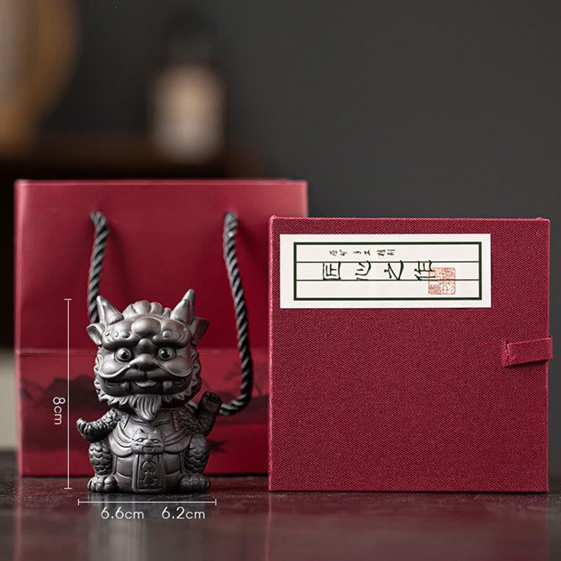 Buddha Stones Luck Dragon Wealth Tea Pet Purple Clay Figurine Decoration - Little Dragon King-Black(Gift Box) - image 22