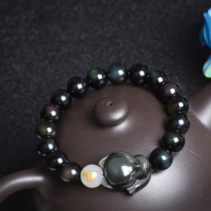 Buddha Stones Natural Rainbow Obsidian Gold Sheen Obsidian Silver Sheen Obsidian Fox Healing Bracelet - image 4
