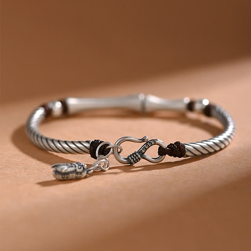 Buddha Stones 999 Sterling Silver Bamboo Pattern Cicada Luck Wealth Bracelet - image 2