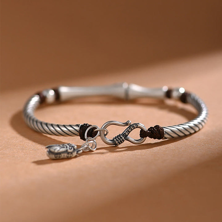 Buddha Stones 999 Sterling Silver Bamboo Pattern Cicada Luck Wealth Bracelet - image 2